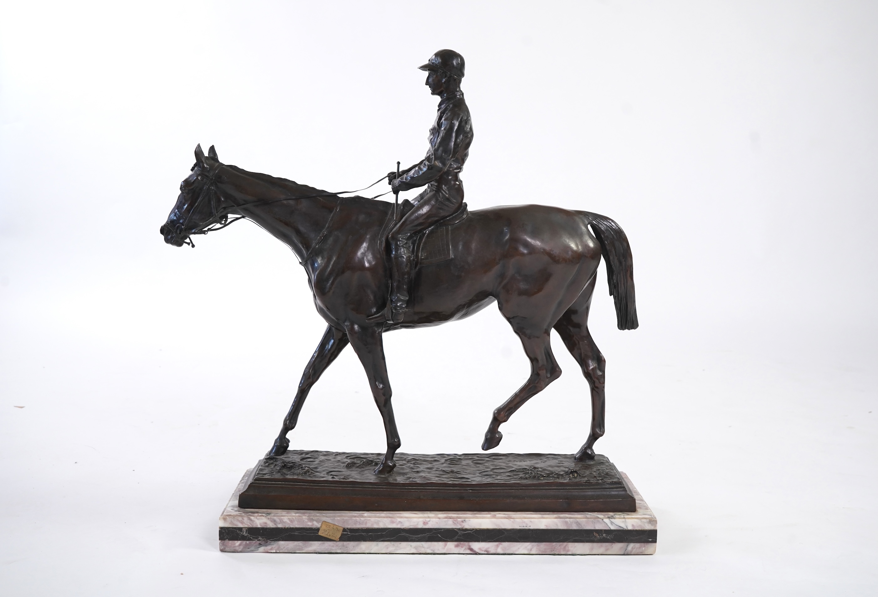 A large bronze equestrian group of a racehorse and jockey, late cast after Isidore Jules Bonheur